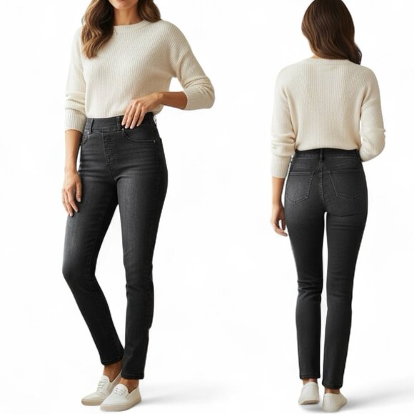 SPANX Straight Ankle Jeans Size Small Denim Pull On Vintage Black Slimming 20355 - Picture 3 of 13